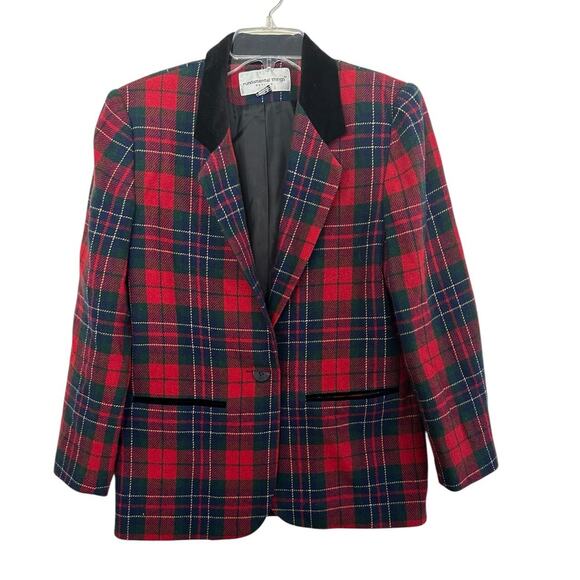 Fundamental Things Womens Blazer sz 6 Red Plaid Notch Lapel Pockets Vintage - Picture 2 of 6